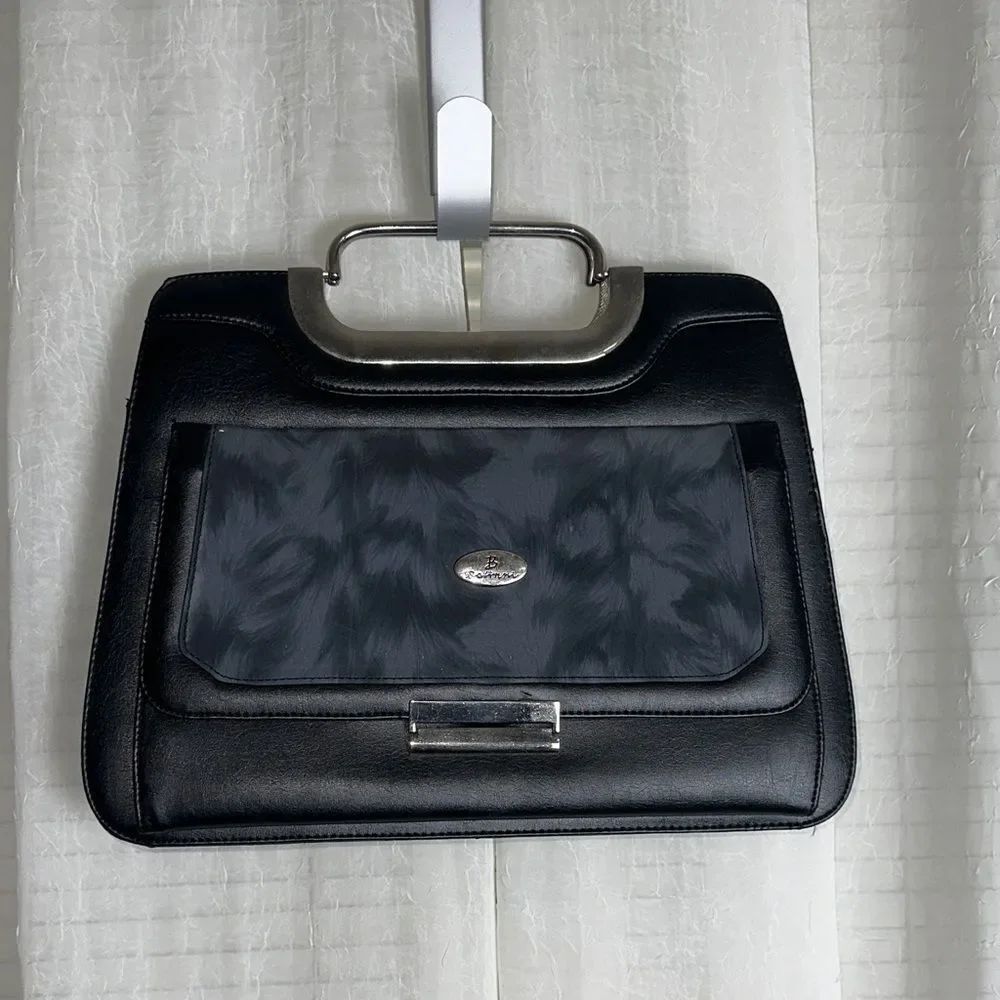 Bolinni Black Gray Top Handles Vintage Style Accordion Bag Crossbody Strap
